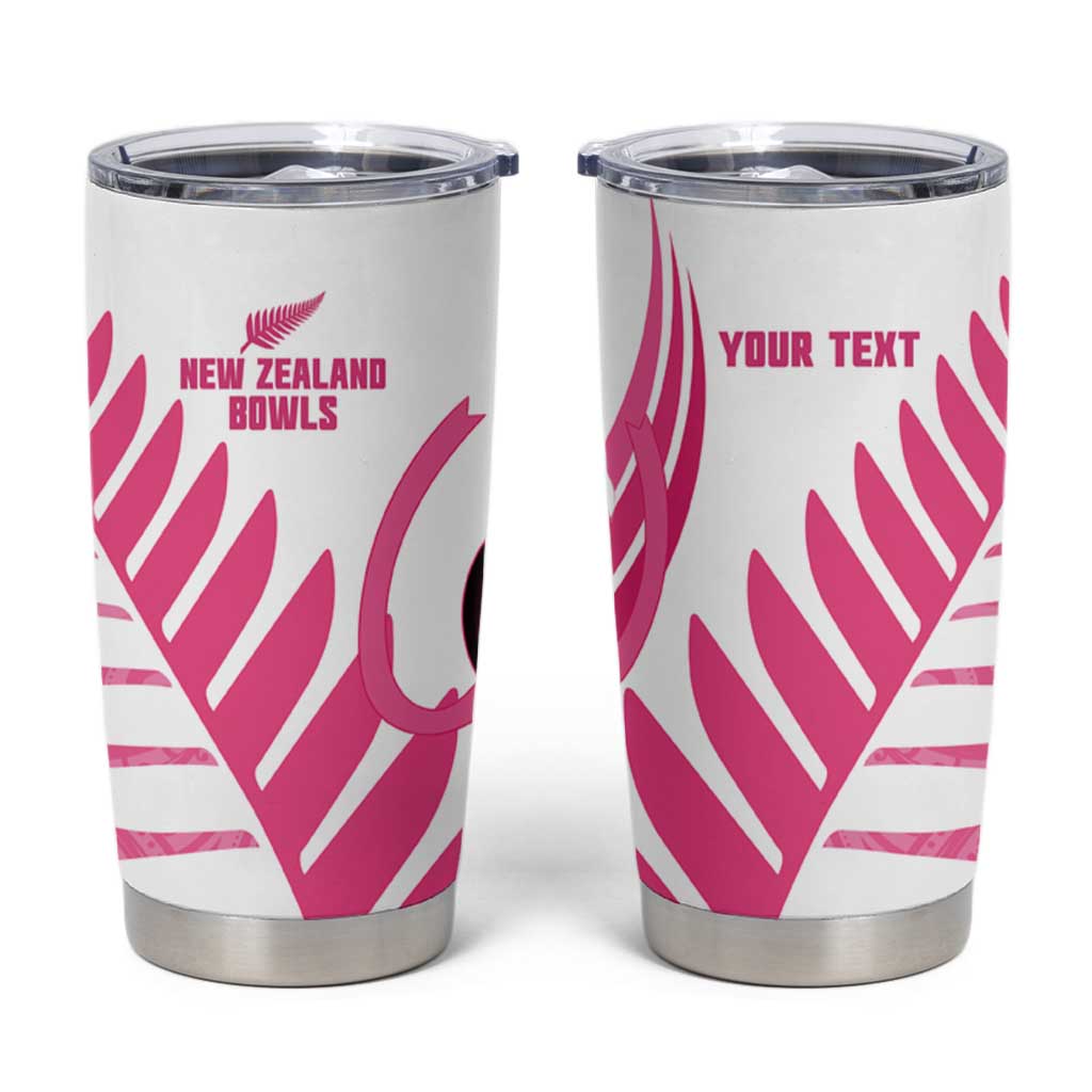 New Zealand Lawn Bowls Breast Cancer Custom Tumbler Cup Aotearoa Maori Silver Fern Pink Ribbon - Polynesian Pride