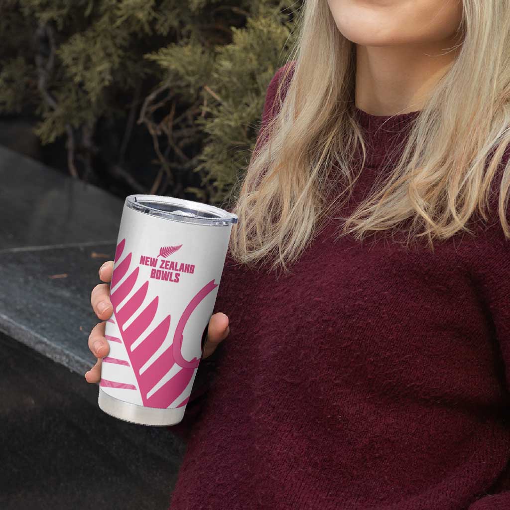 New Zealand Lawn Bowls Breast Cancer Custom Tumbler Cup Aotearoa Maori Silver Fern Pink Ribbon - Polynesian Pride