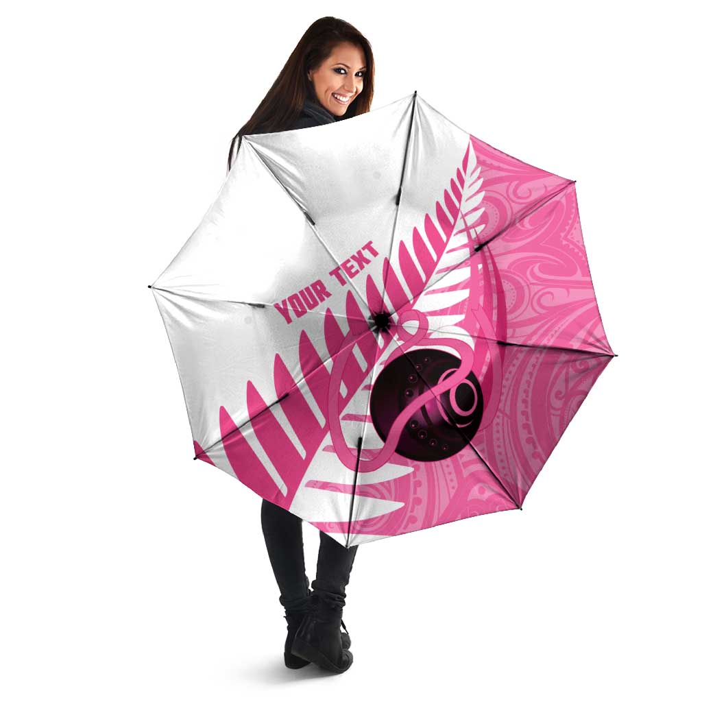 New Zealand Lawn Bowls Breast Cancer Custom Umbrella Aotearoa Maori Silver Fern Pink Ribbon - Polynesian Pride