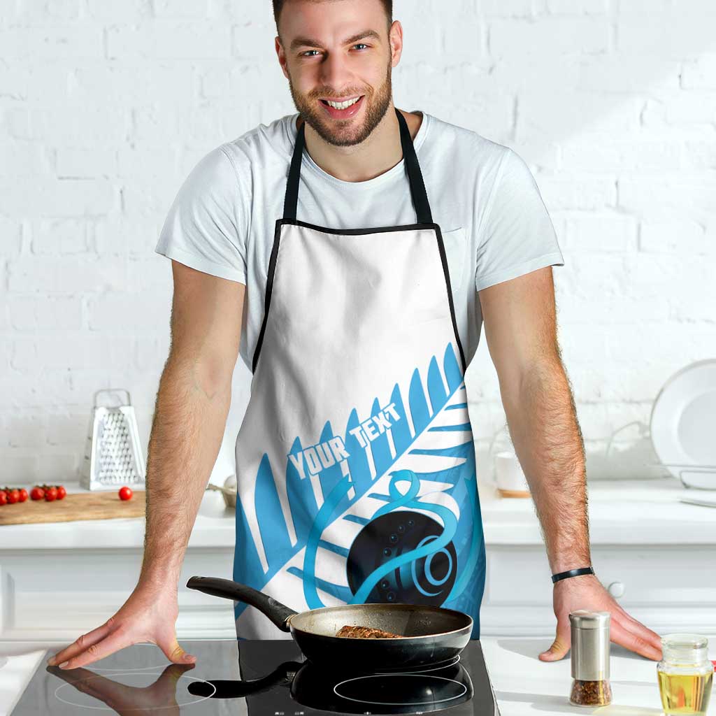New Zealand Lawn Bowls Prostate Cancer Custom Apron Aotearoa Maori Silver Fern Blue Ribbon - Polynesian Pride