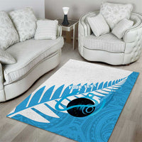 New Zealand Lawn Bowls Prostate Cancer Custom Area Rug Aotearoa Maori Silver Fern Blue Ribbon - Polynesian Pride