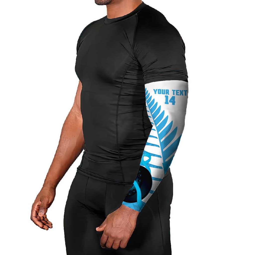 New Zealand Lawn Bowls Prostate Cancer Custom Arm Sleeves Aotearoa Maori Silver Fern Blue Ribbon - Polynesian Pride