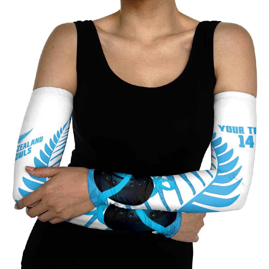 New Zealand Lawn Bowls Prostate Cancer Custom Arm Sleeves Aotearoa Maori Silver Fern Blue Ribbon - Polynesian Pride