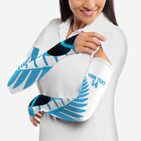 New Zealand Lawn Bowls Prostate Cancer Custom Arm Sleeves Aotearoa Maori Silver Fern Blue Ribbon - Polynesian Pride