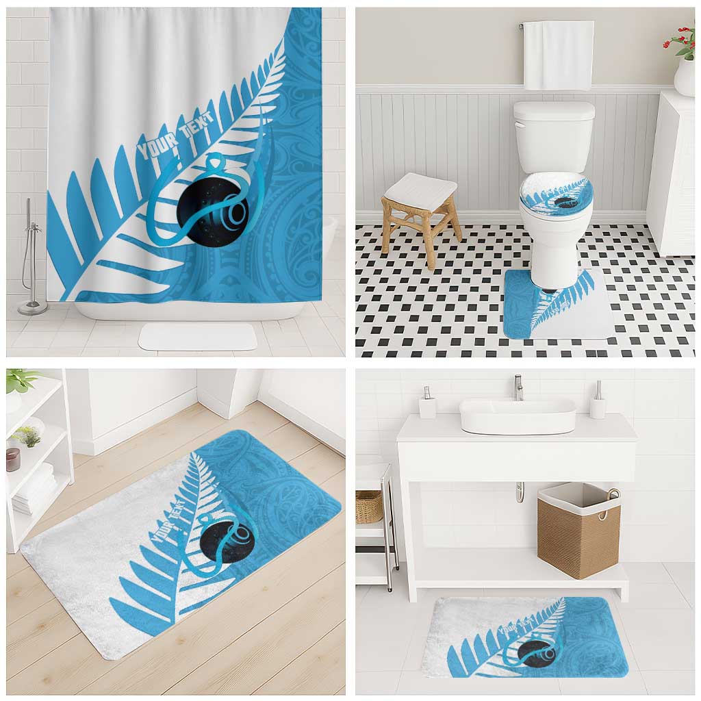 New Zealand Lawn Bowls Prostate Cancer Custom Bathroom Set Aotearoa Maori Silver Fern Blue Ribbon - Polynesian Pride