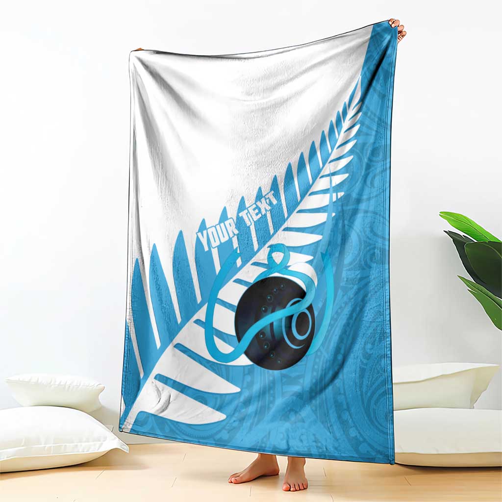 New Zealand Lawn Bowls Prostate Cancer Custom Blanket Aotearoa Maori Silver Fern Blue Ribbon - Polynesian Pride