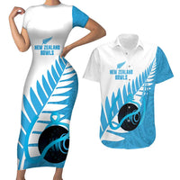 New Zealand Lawn Bowls Prostate Cancer Custom Couples Matching Short Sleeve Bodycon Dress and Hawaiian Shirt Aotearoa Maori Silver Fern Blue Ribbon - Polynesian Pride