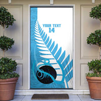 New Zealand Lawn Bowls Prostate Cancer Custom Door Cover Aotearoa Maori Silver Fern Blue Ribbon - Polynesian Pride