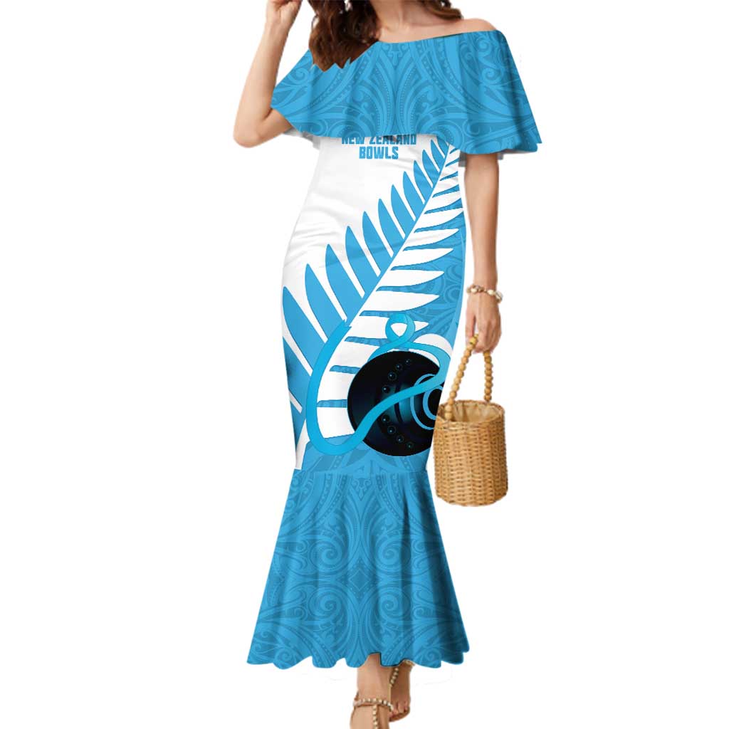 New Zealand Lawn Bowls Prostate Cancer Custom Family Matching Mermaid Dress and Hawaiian Shirt Aotearoa Maori Silver Fern Blue Ribbon - Polynesian Pride