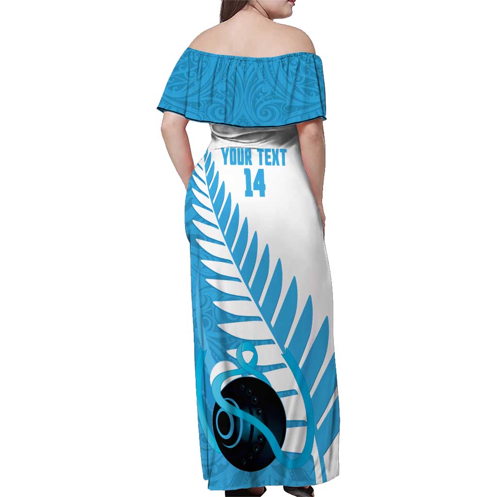 New Zealand Lawn Bowls Prostate Cancer Custom Family Matching Off Shoulder Maxi Dress and Hawaiian Shirt Aotearoa Maori Silver Fern Blue Ribbon - Polynesian Pride
