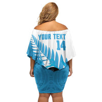 New Zealand Lawn Bowls Prostate Cancer Custom Family Matching Off Shoulder Short Dress and Hawaiian Shirt Aotearoa Maori Silver Fern Blue Ribbon - Polynesian Pride