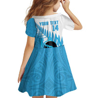 New Zealand Lawn Bowls Prostate Cancer Custom Family Matching Short Sleeve Bodycon Dress and Hawaiian Shirt Aotearoa Maori Silver Fern Blue Ribbon - Polynesian Pride