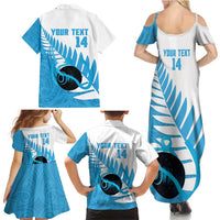 New Zealand Lawn Bowls Prostate Cancer Custom Family Matching Summer Maxi Dress and Hawaiian Shirt Aotearoa Maori Silver Fern Blue Ribbon - Polynesian Pride
