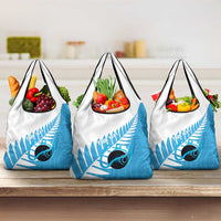 New Zealand Lawn Bowls Prostate Cancer Custom Grocery Bag Aotearoa Maori Silver Fern Blue Ribbon - Polynesian Pride
