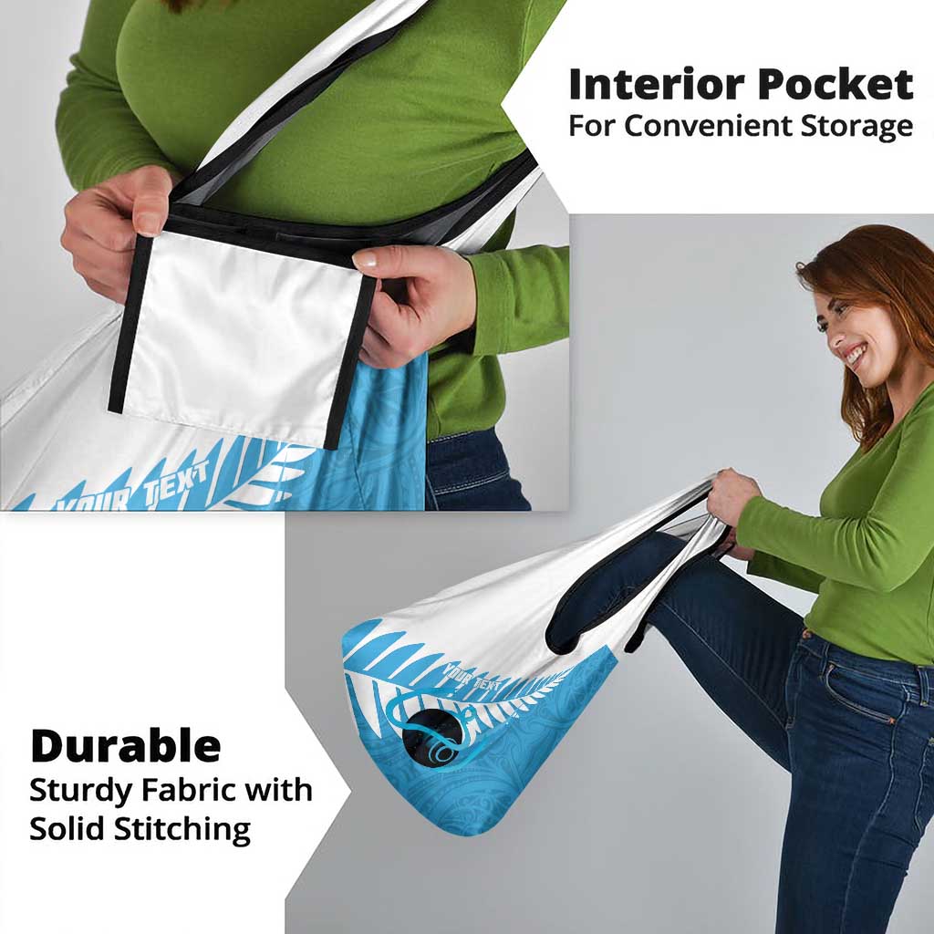 New Zealand Lawn Bowls Prostate Cancer Custom Grocery Bag Aotearoa Maori Silver Fern Blue Ribbon - Polynesian Pride