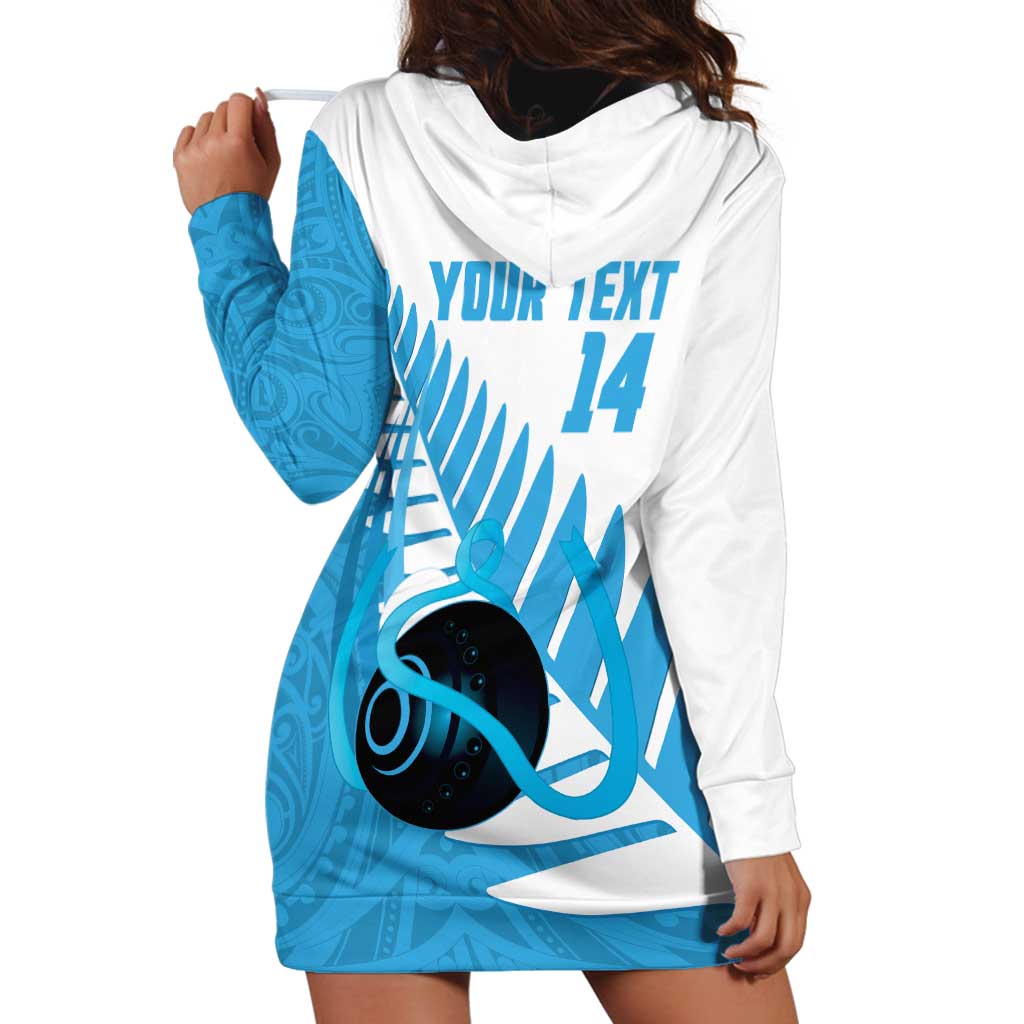 New Zealand Lawn Bowls Prostate Cancer Custom Hoodie Dress Aotearoa Maori Silver Fern Blue Ribbon - Polynesian Pride