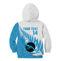 New Zealand Lawn Bowls Prostate Cancer Custom Kid Hoodie Aotearoa Maori Silver Fern Blue Ribbon - Polynesian Pride