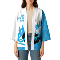 New Zealand Lawn Bowls Prostate Cancer Custom Kimono Aotearoa Maori Silver Fern Blue Ribbon - Polynesian Pride