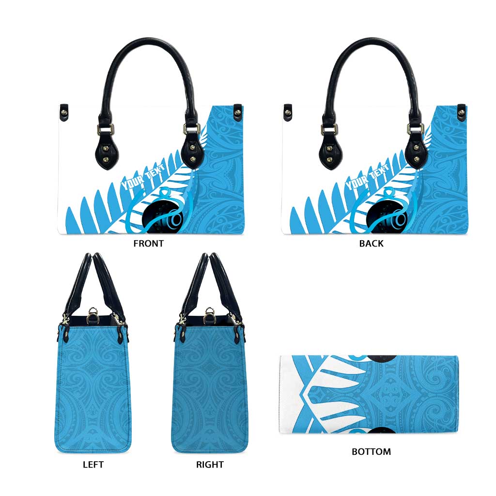 New Zealand Lawn Bowls Prostate Cancer Custom Leather Bag Aotearoa Maori Silver Fern Blue Ribbon - Polynesian Pride
