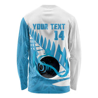 New Zealand Lawn Bowls Prostate Cancer Custom Long Sleeve Shirt Aotearoa Maori Silver Fern Blue Ribbon - Polynesian Pride