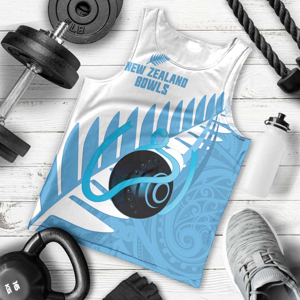 New Zealand Lawn Bowls Prostate Cancer Custom Men Tank Top Aotearoa Maori Silver Fern Blue Ribbon - Polynesian Pride