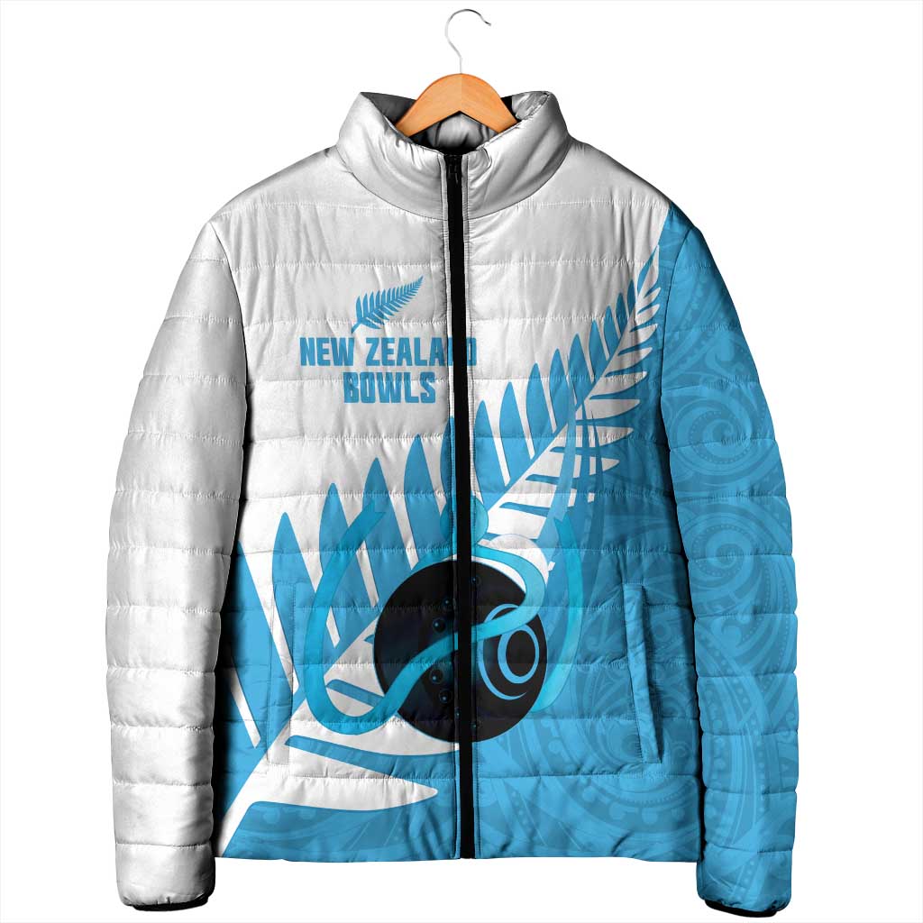 New Zealand Lawn Bowls Prostate Cancer Custom Padded Jacket Aotearoa Maori Silver Fern Blue Ribbon - Polynesian Pride