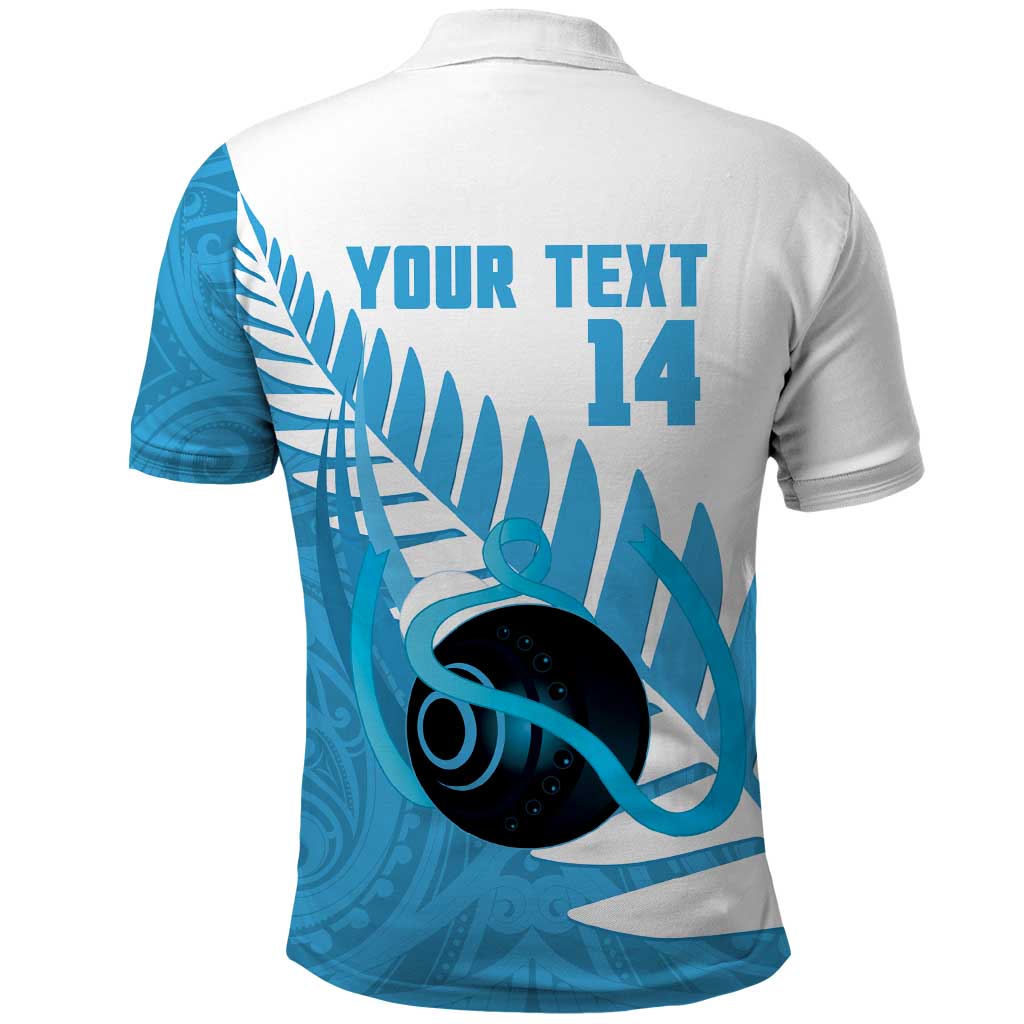New Zealand Lawn Bowls Prostate Cancer Custom Polo Shirt Aotearoa Maori Silver Fern Blue Ribbon - Polynesian Pride