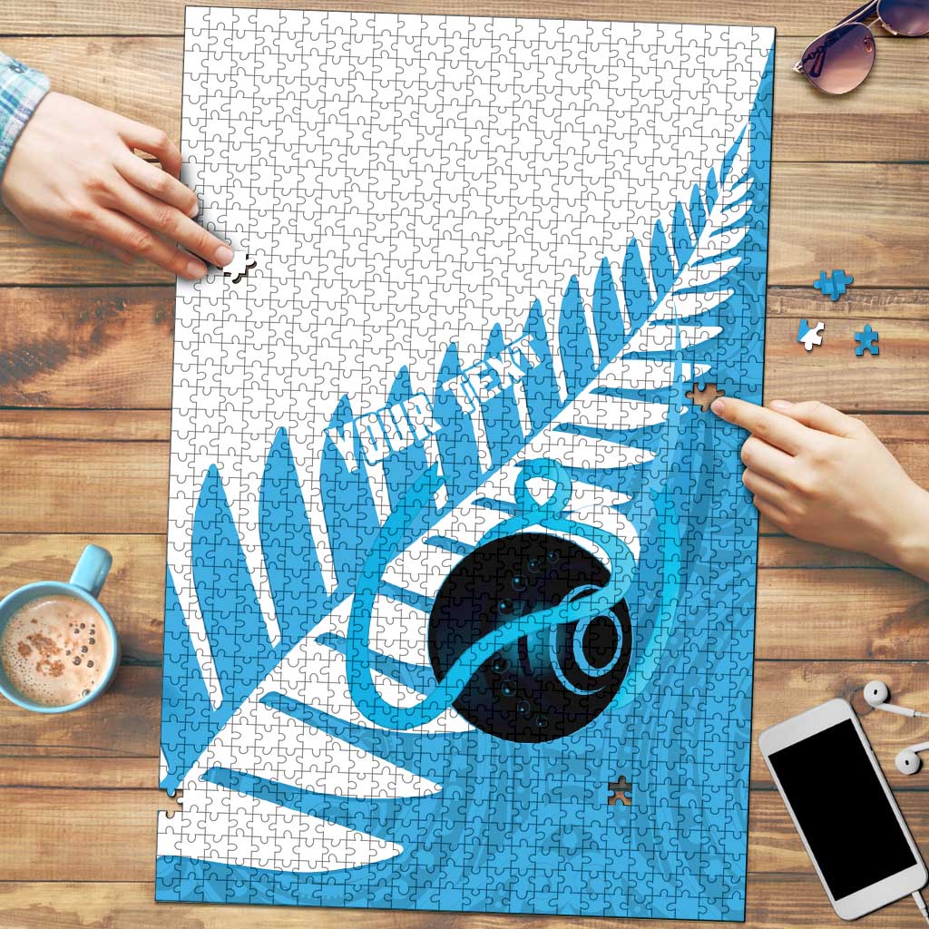 New Zealand Lawn Bowls Prostate Cancer Custom Puzzle Aotearoa Maori Silver Fern Blue Ribbon - Polynesian Pride