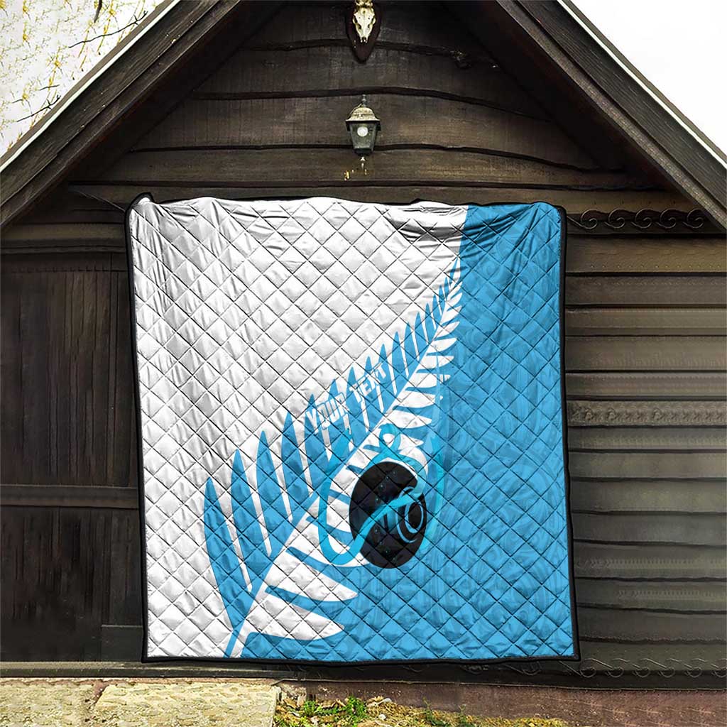 New Zealand Lawn Bowls Prostate Cancer Custom Quilt Aotearoa Maori Silver Fern Blue Ribbon - Polynesian Pride