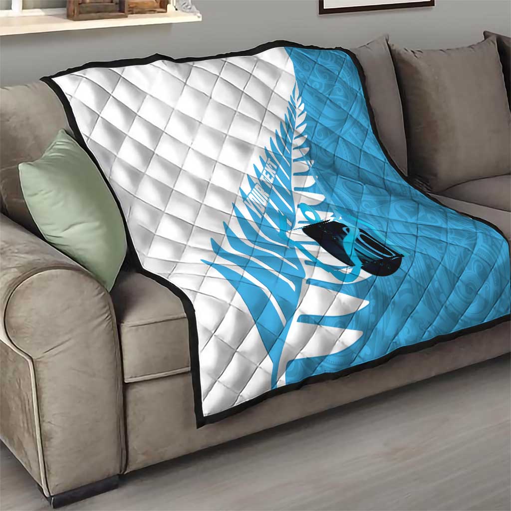 New Zealand Lawn Bowls Prostate Cancer Custom Quilt Aotearoa Maori Silver Fern Blue Ribbon - Polynesian Pride