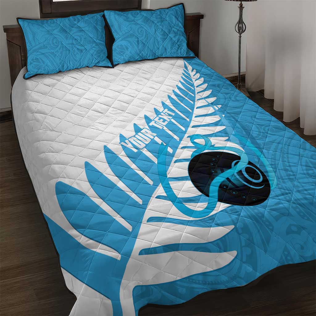 New Zealand Lawn Bowls Prostate Cancer Custom Quilt Bed Set Aotearoa Maori Silver Fern Blue Ribbon - Polynesian Pride