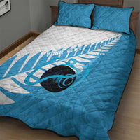 New Zealand Lawn Bowls Prostate Cancer Custom Quilt Bed Set Aotearoa Maori Silver Fern Blue Ribbon - Polynesian Pride