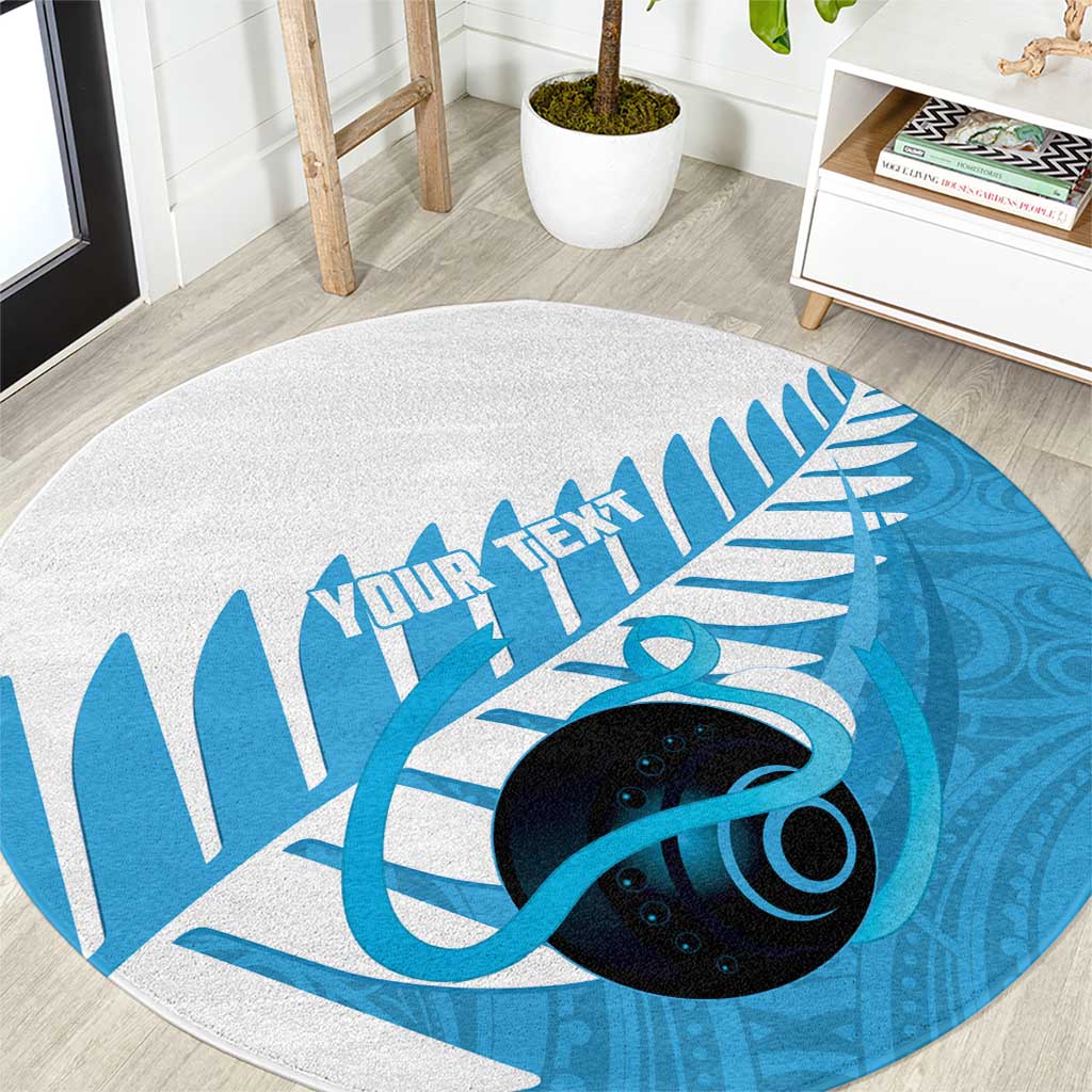 New Zealand Lawn Bowls Prostate Cancer Custom Round Carpet Aotearoa Maori Silver Fern Blue Ribbon - Polynesian Pride