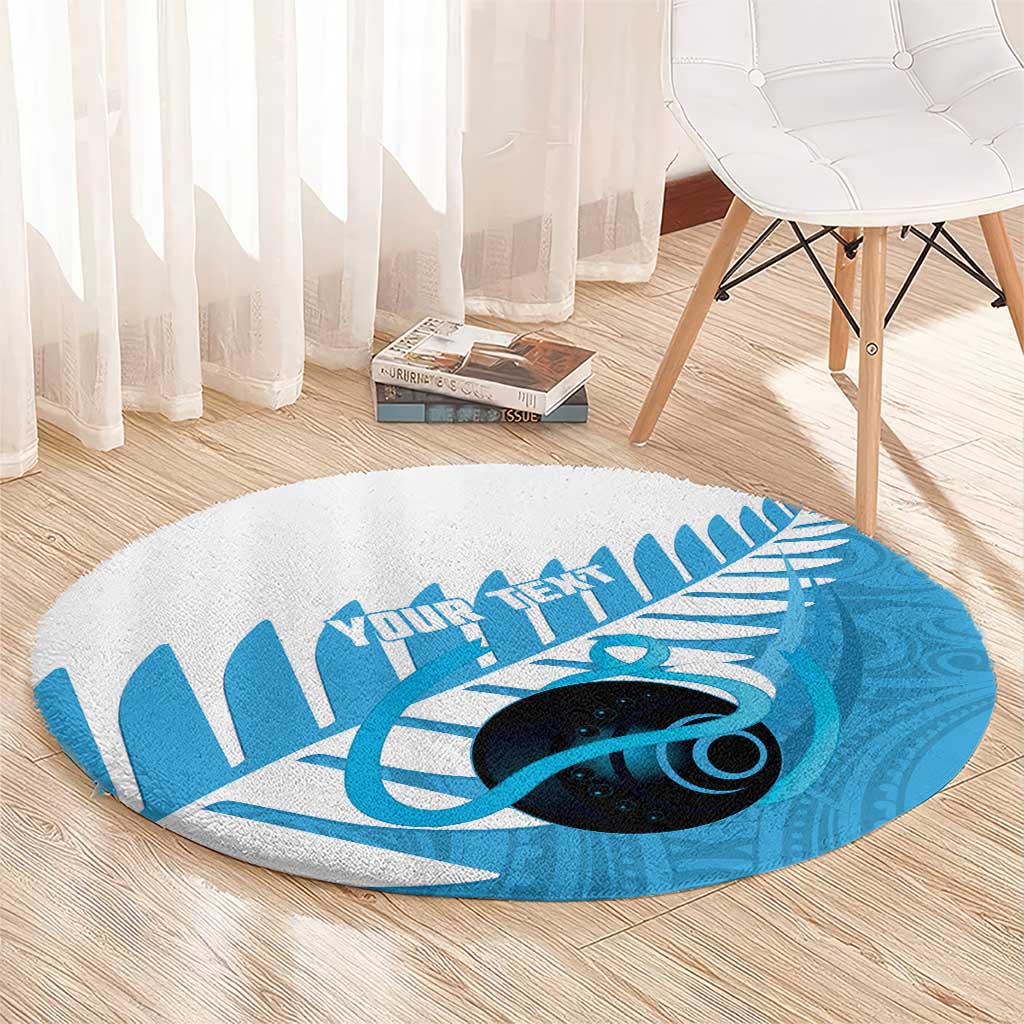 New Zealand Lawn Bowls Prostate Cancer Custom Round Carpet Aotearoa Maori Silver Fern Blue Ribbon - Polynesian Pride
