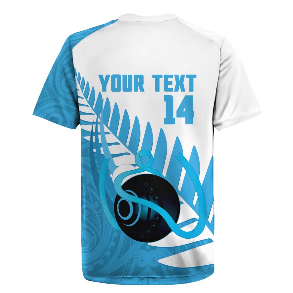 New Zealand Lawn Bowls Prostate Cancer Custom Rugby Jersey Aotearoa Maori Silver Fern Blue Ribbon - Polynesian Pride