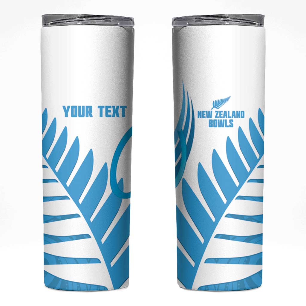 New Zealand Lawn Bowls Prostate Cancer Custom Skinny Tumbler Aotearoa Maori Silver Fern Blue Ribbon - Polynesian Pride