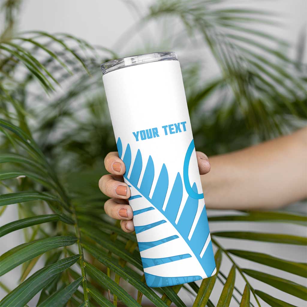 New Zealand Lawn Bowls Prostate Cancer Custom Skinny Tumbler Aotearoa Maori Silver Fern Blue Ribbon - Polynesian Pride