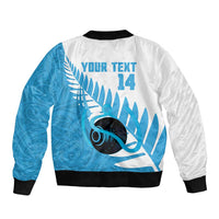 New Zealand Lawn Bowls Prostate Cancer Custom Sleeve Zip Bomber Jacket Aotearoa Maori Silver Fern Blue Ribbon - Polynesian Pride