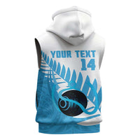 New Zealand Lawn Bowls Prostate Cancer Custom Sleeveless Hoodie Aotearoa Maori Silver Fern Blue Ribbon - Polynesian Pride