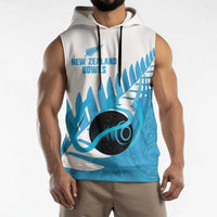 New Zealand Lawn Bowls Prostate Cancer Custom Sleeveless Hoodie Aotearoa Maori Silver Fern Blue Ribbon - Polynesian Pride