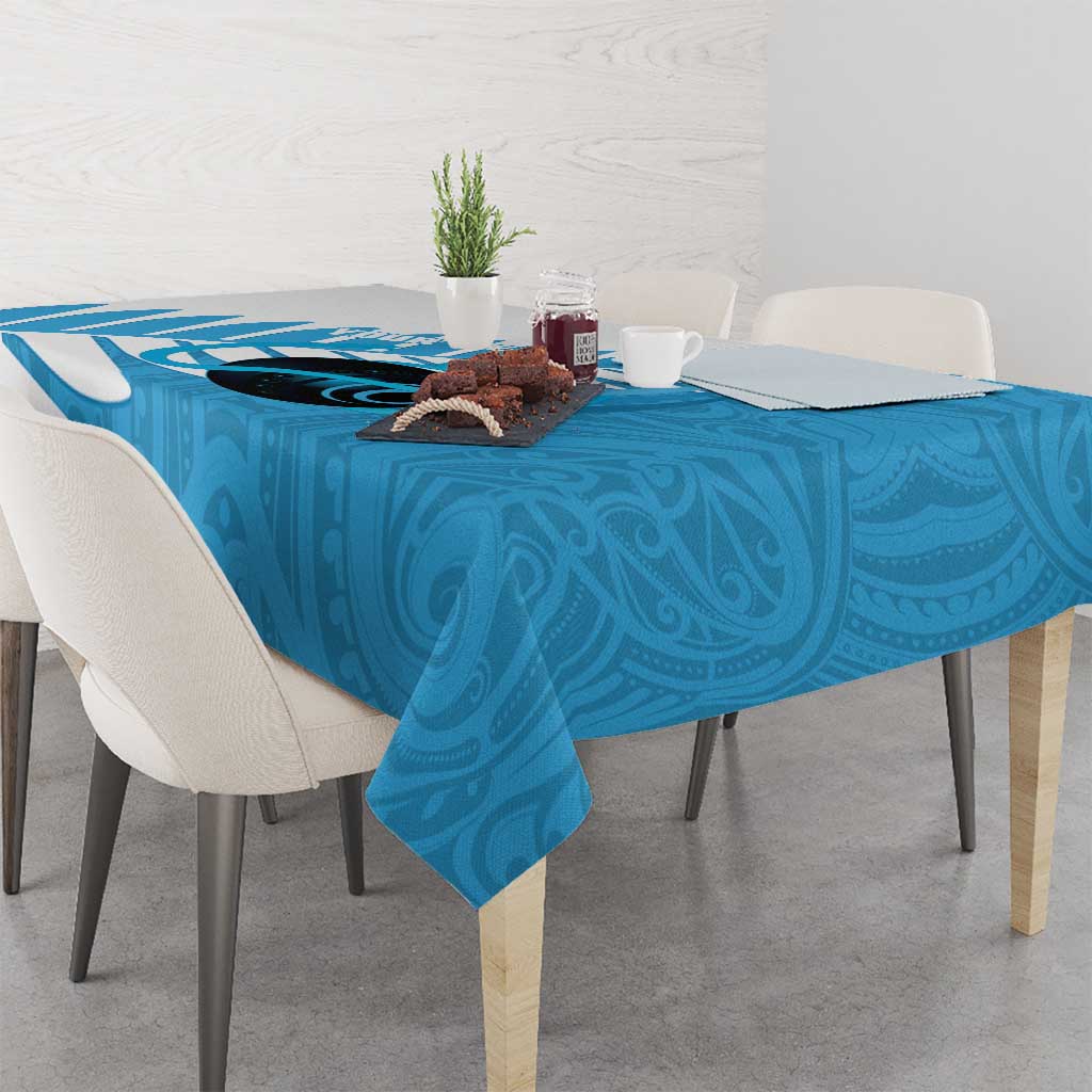 New Zealand Lawn Bowls Prostate Cancer Custom Tablecloth Aotearoa Maori Silver Fern Blue Ribbon - Polynesian Pride
