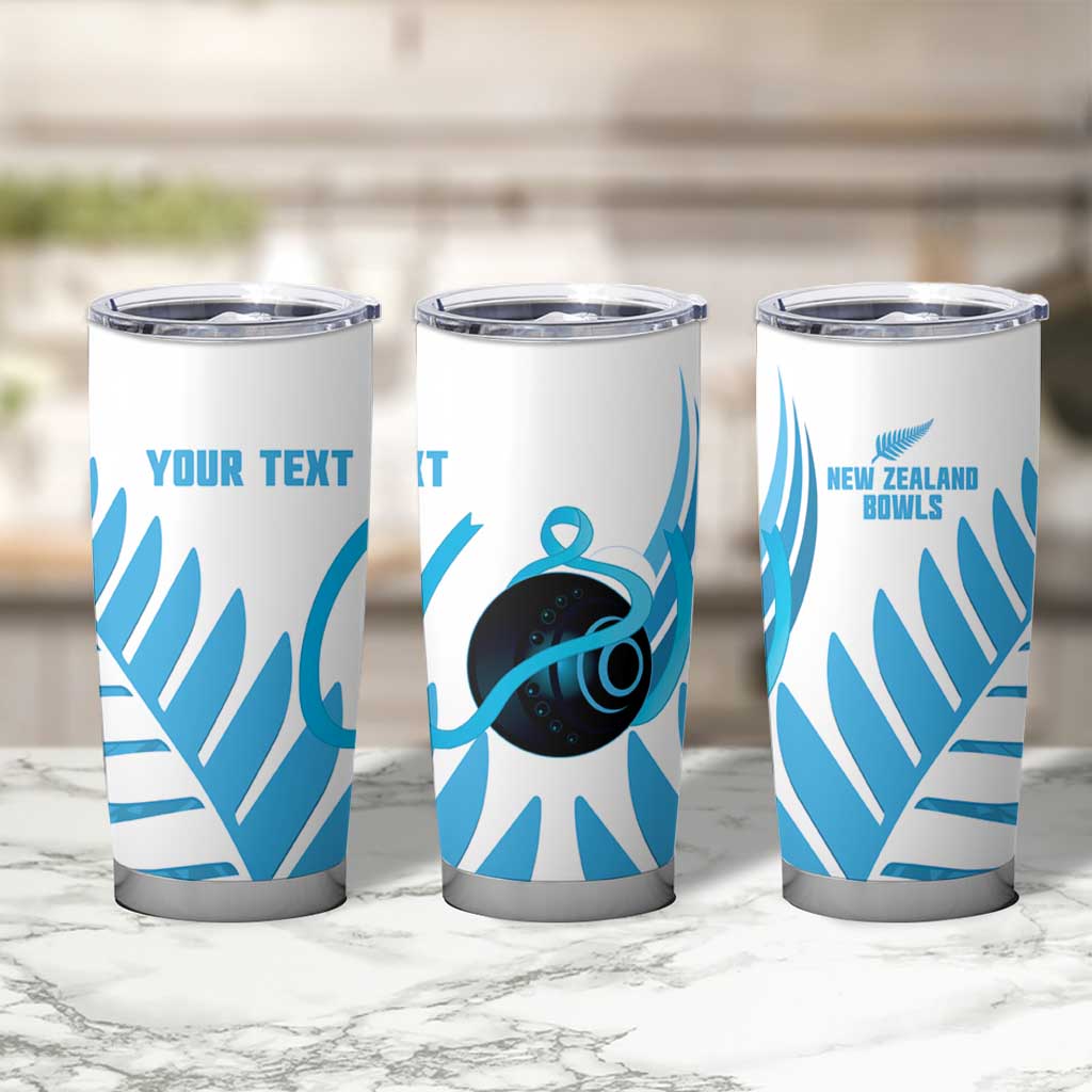 New Zealand Lawn Bowls Prostate Cancer Custom Tumbler Cup Aotearoa Maori Silver Fern Blue Ribbon - Polynesian Pride