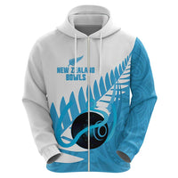 New Zealand Lawn Bowls Prostate Cancer Custom Zip Hoodie Aotearoa Maori Silver Fern Blue Ribbon - Polynesian Pride