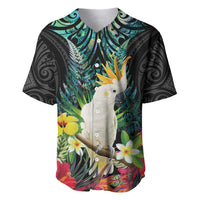 Sulphur-crested Cockatoo New Zealand Baseball Jersey Paua Shell Aotearoa Maori Tropical Flowers - Polynesian Pride
