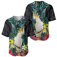 Sulphur-crested Cockatoo New Zealand Baseball Jersey Paua Shell Aotearoa Maori Tropical Flowers - Polynesian Pride