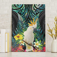 Sulphur-crested Cockatoo New Zealand Canvas Wall Art Paua Shell Aotearoa Maori Tropical Flowers - Polynesian Pride