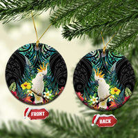 Sulphur-crested Cockatoo New Zealand Ceramic Ornament Paua Shell Aotearoa Maori Tropical Flowers - Polynesian Pride