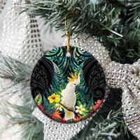 Sulphur-crested Cockatoo New Zealand Ceramic Ornament Paua Shell Aotearoa Maori Tropical Flowers - Polynesian Pride
