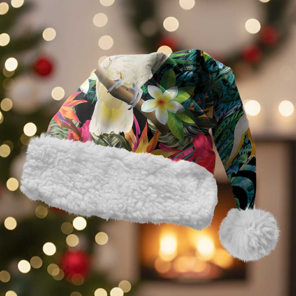 Sulphur-crested Cockatoo New Zealand Christmas Santa Hat Paua Shell Aotearoa Maori Tropical Flowers - Polynesian Pride