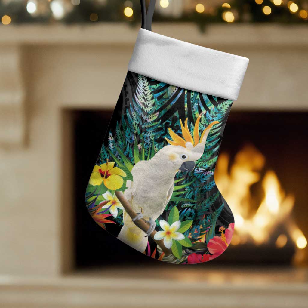 Sulphur-crested Cockatoo New Zealand Christmas Stocking Paua Shell Aotearoa Maori Tropical Flowers - Polynesian Pride
